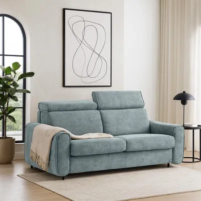 Produktbild von 3-Sitzer Sofa PAVARTI – Schlafsofa mit Matratze 180x195 cm & italienischem Gestell & Ausklappsystem, Velours Himmelblau