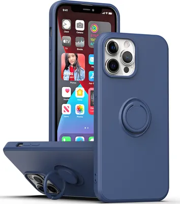Produktbild von iPhone 13 Handyhülle, Ring Halter Ständer Kratzfeste Weiche Silikon schutzhülle für iPhone 13 Blau