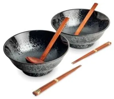 Produktbild von Japanisches Porzellan-Set, Ramen-Schalen Koge Schwarz, 6-teilig – Edo Japan