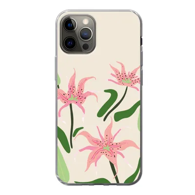 Produktbild von MuchoWow® Handyhülle Schutzhülle Hülle für iPhone 12 Pro Blume - Rosa - Blätter Silikon Softcase Handy Hülle - Abdeckung