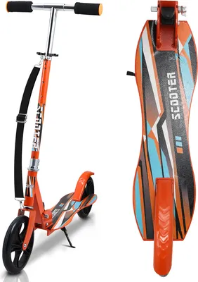 Produktbild von Fiqops Kinderroller Tretroller Cityroller Kickscooter Kinderscooter Klappbar Scooter Höhenverstellbar Orange