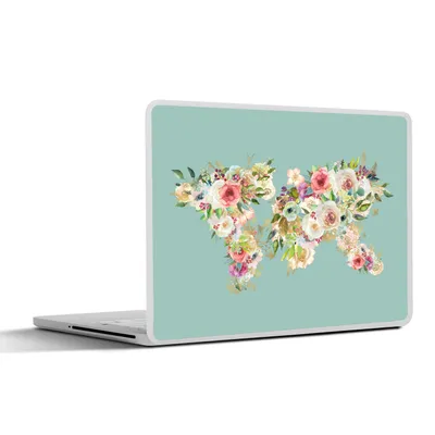 Produktbild von MuchoWow® Laptop Aufkleber Sticker Cover Weltkarte - Blumen - Pastell 25x18 cm - Laptop-Deko