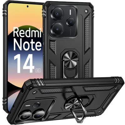 Image de Coque pour Xiaomi Redmi Note 14 5G (pas pour 4G) Protection Antichoc Anti-Rayures Rigide avec Anneau - Noir