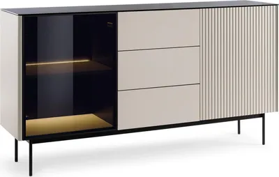 Produktbild von BETTSO Zweitürige Kommode Cashmere RITA Glasfront mit LED-Beleuchtung