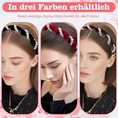 Produktbild von 3 Haarreifen für Damen mit elegantem Perlendesign, Retro-Haaraccessoires für Hochzeit, Feier und Alltag