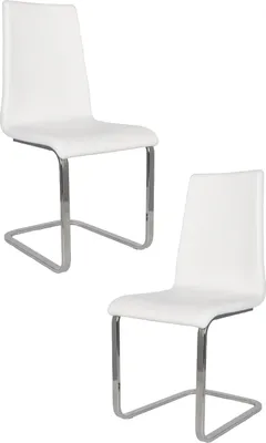 Produktbild von t m c s Tommychairs - 2er Set Freischwinger-Stühle BERLIN mit hochfestem rechteckigem Freischwingergestell aus Stahl und Sitzflaeche aus mehrschichtigem Holz gepolstert und mit weissem Kunstleder bezogen