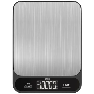 Produktbild von Strex Küchenwaage Digital mit 4 Präzisionssensoren - 1g bis 10kg | Edelstahl Präzisions-Küchenwaage | Inklusive Batterie mit klarem LCD-Display und Tara-Funktion