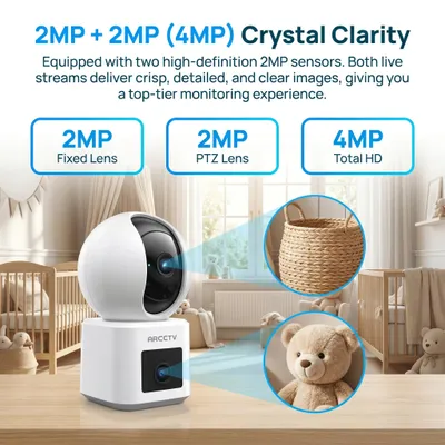 Obrázok produktu pre Bezpečnostná kamera – vnútorná kamera s dvojitým objektívom – 2 MP Full HD – dvojpásmové Wi-Fi – 360° otáčanie a náklon – inteligentné sledovanie – obojsmerný zvuk – infračervené nočné videnie 8 m