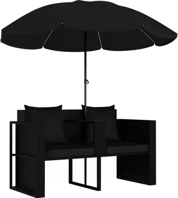 Produktbild von vidaXL Gartenbett mit Sonnenschirm Poly Rattan Schwarz