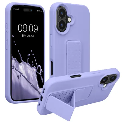 Produktbild von kwmobile Handyhülle für Apple iPhone 16 Hülle - TPU Silikon Case mit Fingerhalter und Stand - Schutzhülle Cover in Lavendel