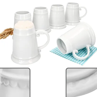 Zdjęcie produktu dla zestaw 6 kufli Residence z uchwytem 0,5 litra 6-osobowy biały ceramiczny kufel do piwa