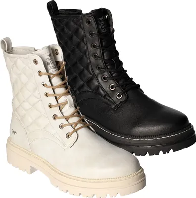 Produktbild von Mustang Damen Stiefelette Schnürboot Plateau gesteppt Rautenmuster 1398-516, Größe:39 EU, Farbe:Weiß