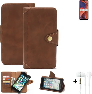 Produktbild von K-S-Trade Handyhülle Schutzhülle kompatibel mit Nokia 3.4  Walletcase Bookstyle Schutz Case Hülle Wallet Flipcase Cover PolyurethanBraun inkl. Kopfhörer