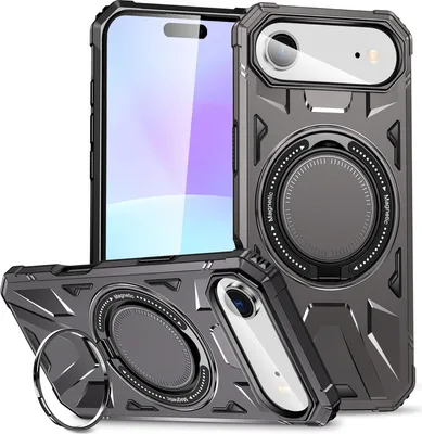 Produktbild von Hülle für iPhone Air Kompatibel mit MagSafe, Dual Layer Robuste Schutzhülle, Magnetischer Ringständer Grau