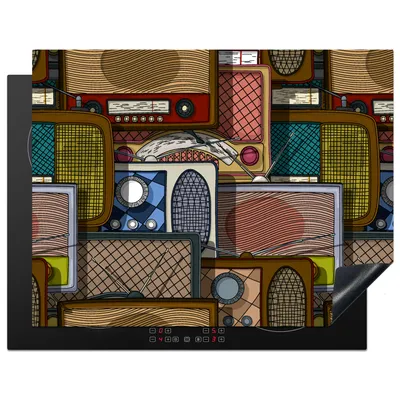 Produktbild von KitchenYeah© Herdabdeckplatte Teens - Radio - Muster - Retro , 77x59cm, Küche Deko, Glaskeramikkochfeld Herdabdeckung, Abdeckplatte fùr Kochfeld