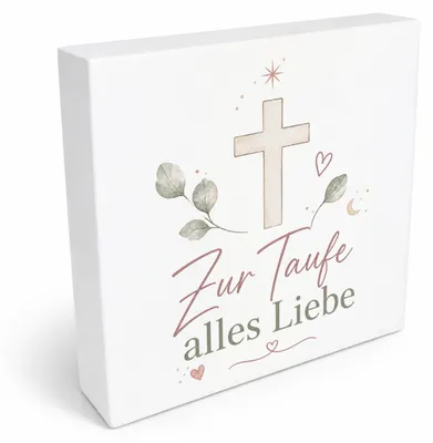 Produktbild von Holzbild in 20x20 cm Zur Taufe alles Liebe - Herz Mond und Stern Mit Spruch: