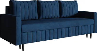 Produktbild von Schlafsofa 215 cm Scandi - Sofa mit Schlaffunktion, Bettkasten, Farben zur Auswahl, Holzfüße (Dunkelblau - Kronos 09)