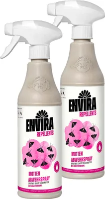 Two spray bottles of moth repellent are shown side-by-side against a white background.