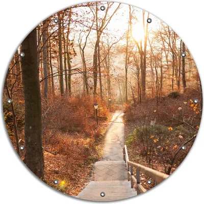 Produktbild von Wallario rundes Outdoor-Poster für Garten oder Balkon, Motiv Weg in den Sonnenuntergang, 90 cm Durchmesser