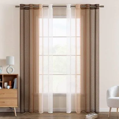 Productafbeelding van Voile Gordijnen Twee-Tonig met Oogjes 140 x 137 cm Set van 2