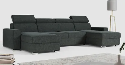 Produktbild von MKS MEBLE Ecksofa mit Schlaffunktion und Bettkasten, Wohnlandschaft U-form, Sofa mit Schlaffunktion - FOX-U - Dunkelgrau