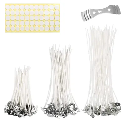 Obrázek produktu pro Knot na svíčky Camelize, balení 100 knotů, knot na svíčky s nálepkou na nohu a středovým prvkem pro výrobu svíček, svíčka pro kutily 20 cm