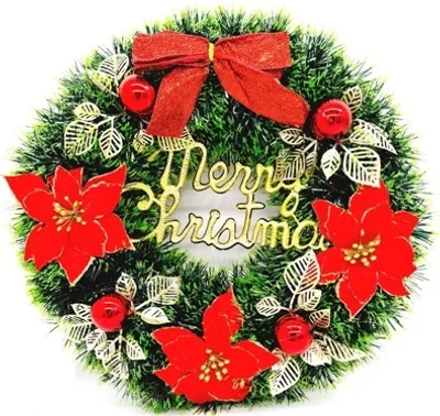 Produktbild von Türkranz 38cm Weihnachtskranz Kranz Tür Wand Hängen Girlande Weihnachten Kunststoff Deko Schleife