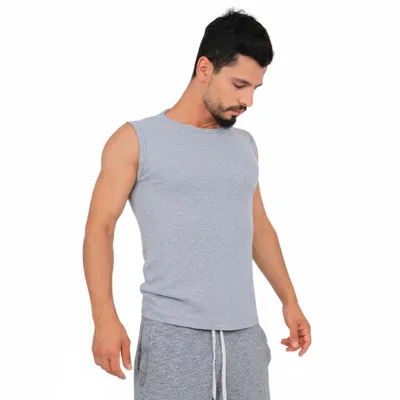 Produktbild von 2 Stück Herren T-Shirt Rundhals-Ausschnitt O-Neck Ärmellos Einfarbig Uni1006