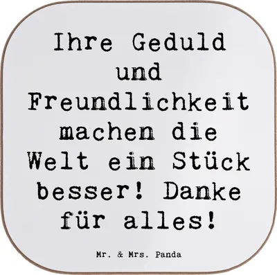 Produktbild von Mr. & Mrs. Panda Tassen Untersetzer Spruch Erzieher-Dank - Weiß - Geschenk, Glas, Danke, Dankbarkeit, Freundlichkeit, Geduld und, Coaster, Tassenuntersetzer, Anerkennung