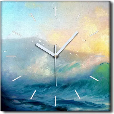 Produktbild von Coloray Uhr auf Leinwand 30x30 cm Wand Uhr Dekoration Wohnzimmer Segeltuch weiße Zeiger -Meereswellenlandschaft