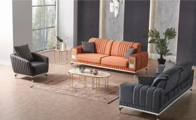 Image de Ensemble de canapés 3+3+1 places textile bois Canapé 3 places moderne Fauteuil Set complet