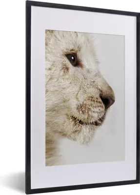 Produktbild von MuchoWow® Gerahmtes Poster Profil - Löwe - Weiß 40x60 cm - Poster mit Schwarzem Bilderrahmen Wandposter Rahmen Foto Bilder - Poster in Rahmen