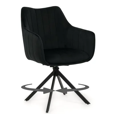 Zdjęcie produktu dla NEW HOME Krzesło PIANO obrotowe z funkcją powrotu tapicerowane krzesło do jadalni do salonu - czarne - welurowe