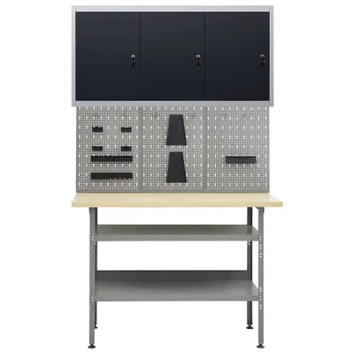 Image de vidaXL Établi avec 3 panneaux à outils et 1 armoire murale
