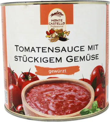 Produktbild von Monte Castello Tomatensauce mit stückigem Gemüse gewürzt 2800g