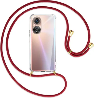 Produktbild von Handykette Backcover-Schutzhülle mit Band (Metall goldfarben) für Honor 50 (NTH-AN00) - dunkelrot