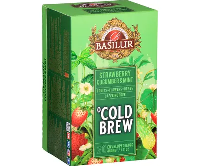 Zdjęcie produktu dla Basilur COLD BREW STRAWBERRY CUCUMBER & MINT herbata owocowa OGÓREK MIĘTA TRUSKAWKA bezkofeinowa - 20x2g