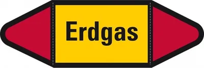 Produktbild von Aufkleber I Rohrleitungsetikett Erdgas, gelb/schwarz/rot, für Ø ab 90mm, 300x...