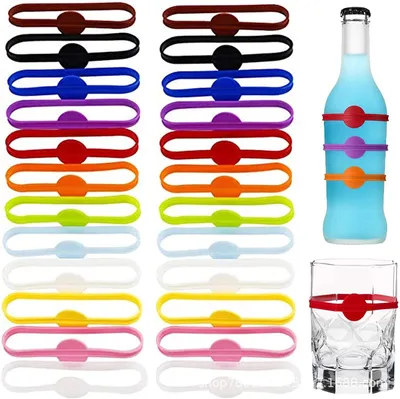 Produktbild von Wiederver Wendbare Markierer Party Wein Glas Marker Silikon Bunte Dekoration Silikon Cup Marker Trinken Silikon Drinks Marker Etiketten Teebeutel Halter Flaschen Markier Insgesamt 24 Mischfarben