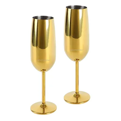 Produktbild von Echtwerk Sektglas, Champagnerglas, Sektkelche aus Edelstahl, Unzerbrechliche Gläser, Partygläser für Hochzeit/ Geburtstag/ Picknick, Geschenkset, 2-tlg, 250 ml, Gold-Edition