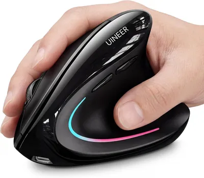 Zdjęcie produktu dla Ergonomiczna mysz pionowa, bezprzewodowa, 7 kolorów RGB, ładowalna, czarna