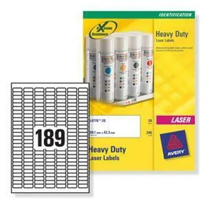 Produktbild von Mehrzwecketikett Avery® L6008 - 25,40 mm Breite x 10 mm Länge - Laser - Silber - Ölbeständig, Witterungsbeständig, Reißfest - 189 / Blatt - 20 / Box