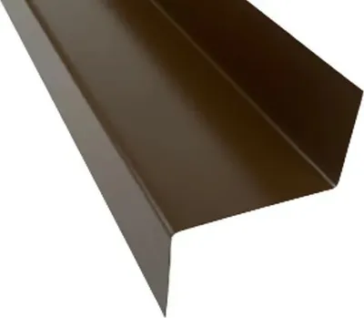 A close-up, angled view of a brown metal profile piece, likely a corner or edge trim, against a white background.