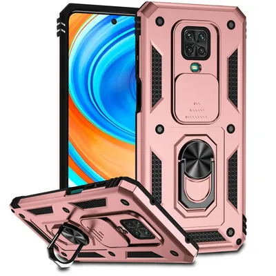 Immagine prodotto di Custodia per Xiaomi Redmi Note 9S/9 Pro/9 Pro Max a doppio strato con copertura scorrevole della fotocamera e supporto ad anello Rosa