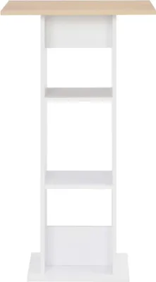 A tall, narrow bar table with shelves.