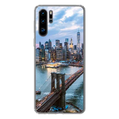 Produktbild von MuchoWow® Handyhülle Schutzhülle Hülle für Huawei P30 Pro New York - Brooklyn Bridge - Boot Silikon Softcase Handy Hülle - Schutzdeckel