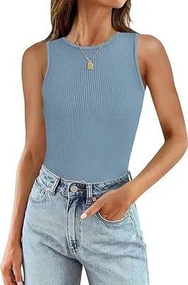 Produktbild von Damen Sommer ärmelloses Rippenoberteil mit hohem Kragen, schmale Passform Grund Shirt