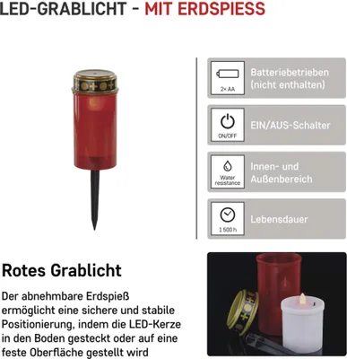 LED Grablicht mit Erdspiess, 25 cm, 2x AA, Außen/Innen, Vintage