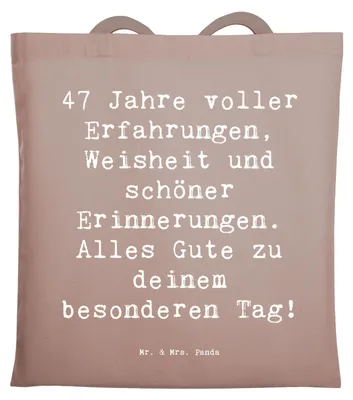 Produktbild von Mr. & Mrs. Panda Tote Bag Spruch 47. Geburtstag - Braun Pastell - Geschenk, Glück, Einkaufstasche, Glückwunsch, Erinnerungen, Tasche, Shopping, Unvergessliche Momente