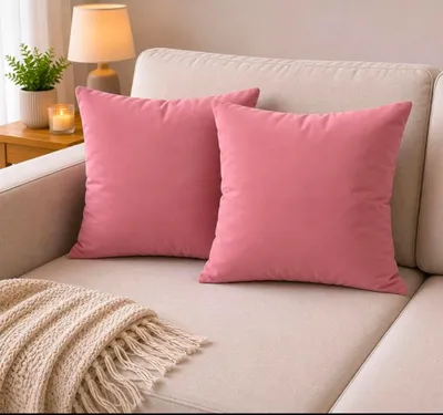 Produktbild von 2er-Set Dekokissen 45 x 45 cm – Sofort einsatzbereit inklusive Füllung – Glatter Premium-Samt in Rosa – Exklusive Zierkissen für das Sofa